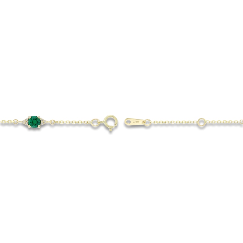 Main Image 2 of Lab-Created Emerald & Diamond Station Bracelet 1/15 ct tw 10K Yellow Gold 7.25"