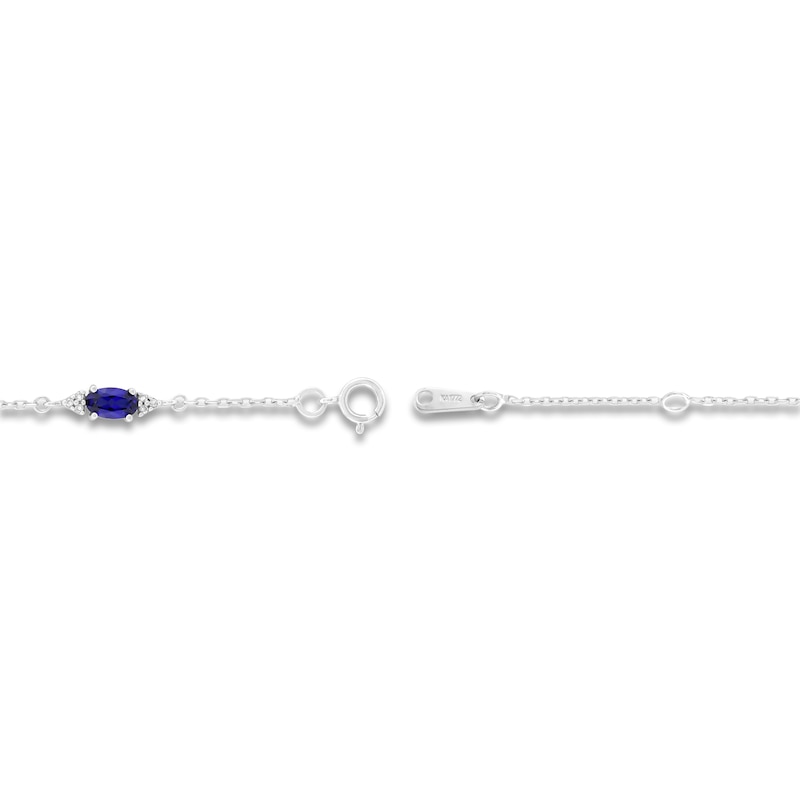 Main Image 2 of Oval-Cut Ceylon Lab-Created Sapphire & Diamond Bracelet 1/15 ct tw 10K White Gold 7.25&quot;