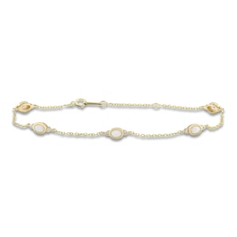 Oval-Cut Lab-Created Opal & Diamond Station Bracelet 1/20 ct tw 10K Yellow Gold 7.25"