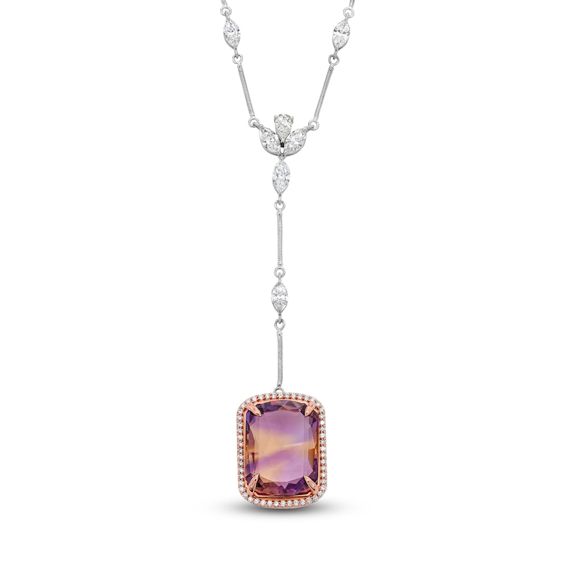 Main Image 1 of Rectangle-Cut Natural Ametrine & Diamond Drop Necklace 4-3/4 ct tw 18K Two-Tone Gold 17"