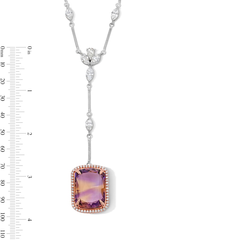 Main Image 3 of Rectangle-Cut Natural Ametrine & Diamond Drop Necklace 4-3/4 ct tw 18K Two-Tone Gold 17"