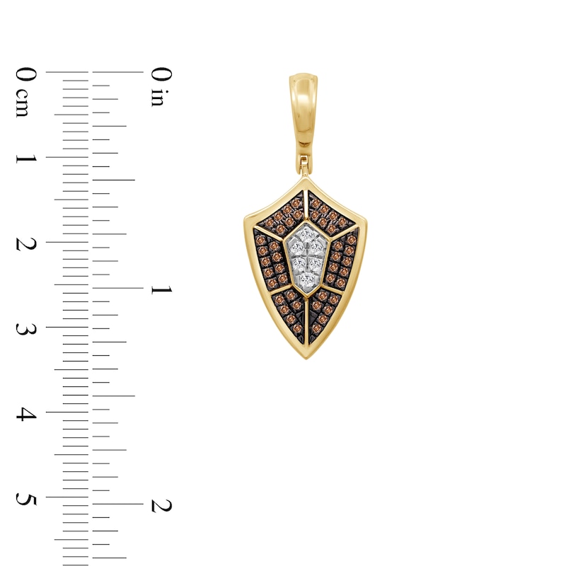 Main Image 2 of Men's Brown & White Diamond Shield Charm 1/4 ct tw 10K Yellow Gold