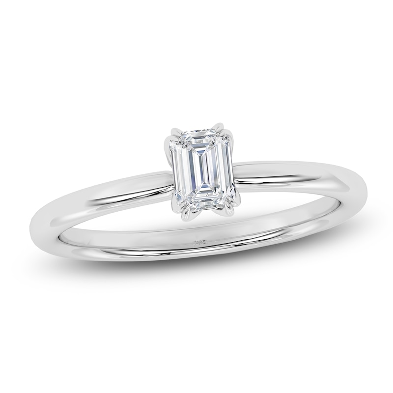 Main Image 1 of Certified Emerald-Cut Diamond Solitaire Engagement Ring 1/2 ct tw 18K White Gold (SI2/G)