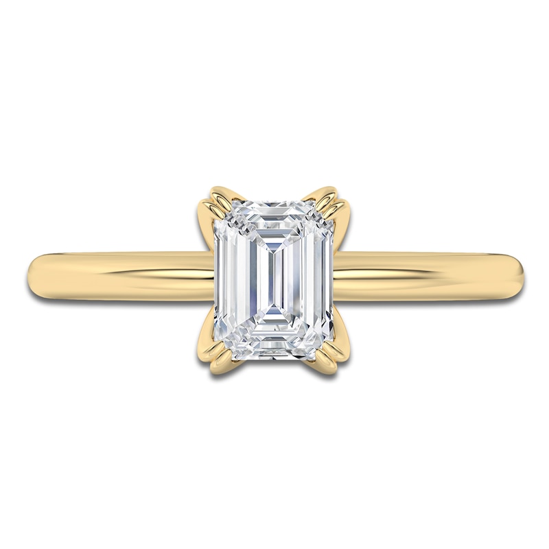 Main Image 3 of Certified Emerald-Cut Diamond Solitaire Engagement Ring 1 ct tw 18K Yellow Gold (SI2/G)