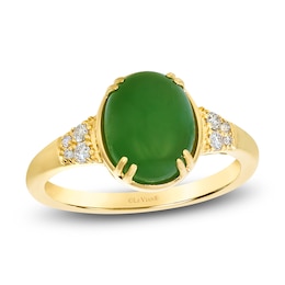 Le Vian Oval-Cut Natural Nephrite Jade Ring 1/10 ct tw Diamonds 14K Honey Gold