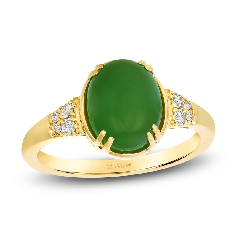 Main Image 1 of Le Vian Oval-Cut Natural Nephrite Jade Ring 1/10 ct tw Diamonds 14K Honey Gold