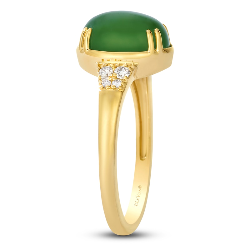 Main Image 2 of Le Vian Oval-Cut Natural Nephrite Jade Ring 1/10 ct tw Diamonds 14K Honey Gold