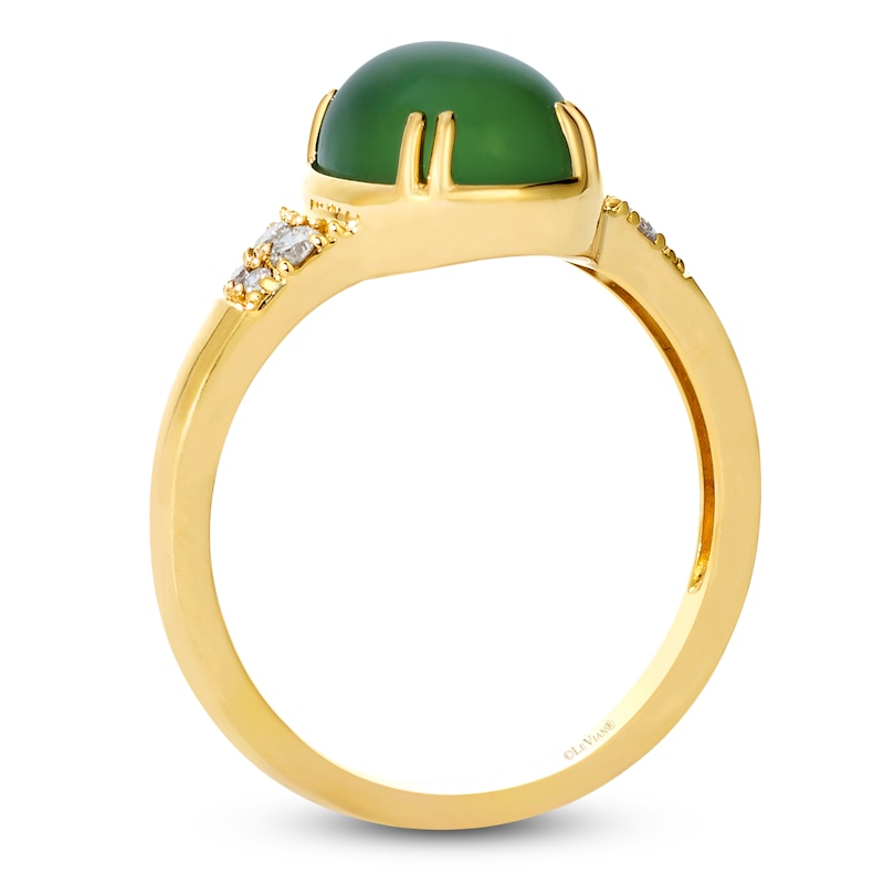 Main Image 3 of Le Vian Oval-Cut Natural Nephrite Jade Ring 1/10 ct tw Diamonds 14K Honey Gold