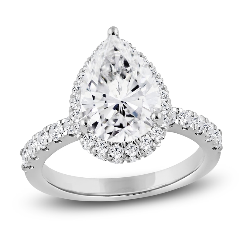 Pear-Shaped Lab-Grown Diamond Halo Engagement Ring 4 ct tw Platinum