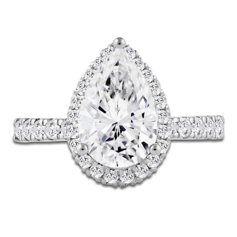 Main Image 3 of Pear-Shaped Lab-Created Diamond Halo Engagement Ring 4 ct tw Platinum