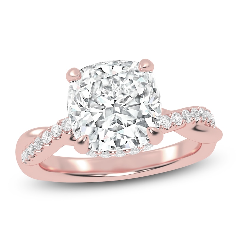 Main Image 1 of Cushion-Cut Lab-Grown Diamond Hidden Halo Engagement Ring 2-1/3 ct tw 14K Rose Gold