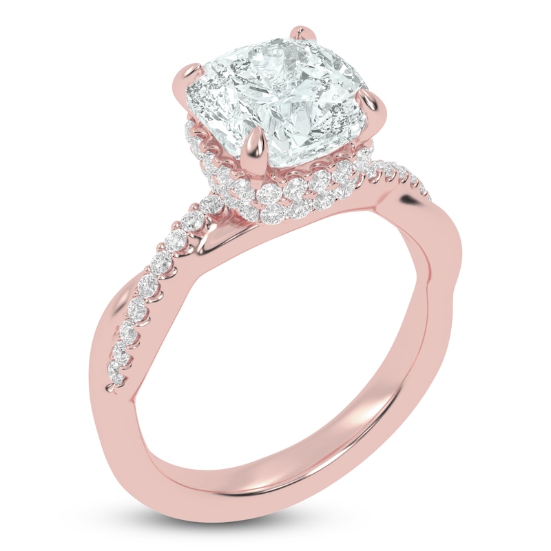 Main Image 2 of Cushion-Cut Lab-Grown Diamond Hidden Halo Engagement Ring 2-1/3 ct tw 14K Rose Gold