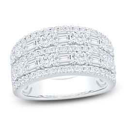 Round & Emerald-Cut Lab-Grown Diamond Multi-Row Anniversary Ring 2-1/2 ct tw 14K White Gold