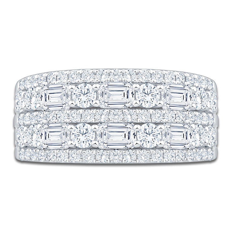 Main Image 3 of Round & Emerald-Cut Lab-Grown Diamond Multi-Row Anniversary Ring 2-1/2 ct tw 14K White Gold