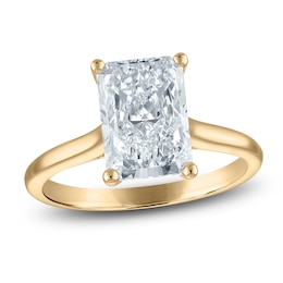 Radiant-Cut Lab-Grown Diamond Solitaire Plus Engagement Ring 3 ct tw 18K Yellow Gold (VS2/F)