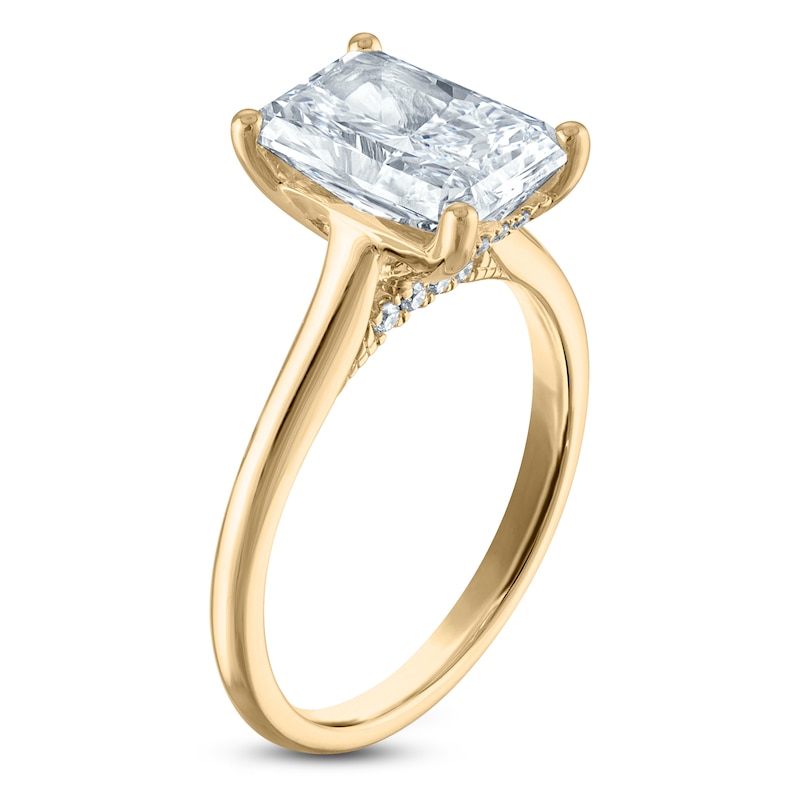 Main Image 2 of Radiant-Cut Lab-Grown Diamond Solitaire Plus Engagement Ring 3 ct tw 18K Yellow Gold (VS2/F)