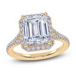 Emerald-Cut Lab-Grown Diamond Halo Engagement Ring 3 ct tw 14K Yellow Gold