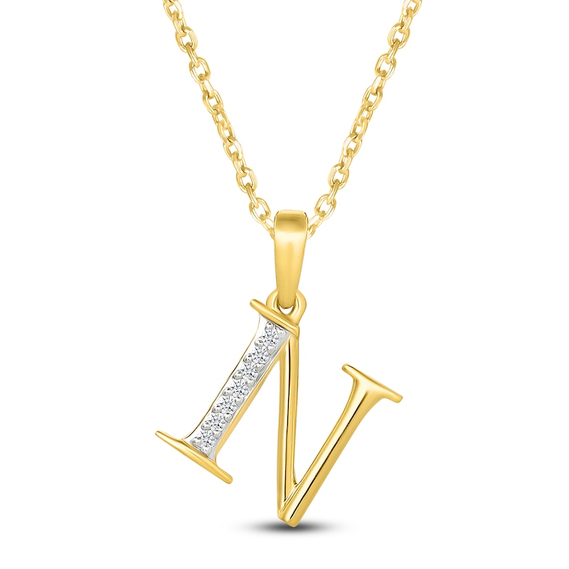 Main Image 1 of Diamond Initial N Necklace 1/20 ct tw 10K Yellow Gold 18"