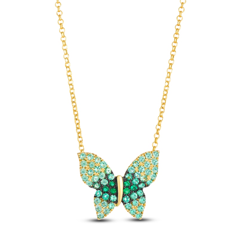 Main Image 1 of Le Vian Emerald Ombré Butterfly Necklace 14K Honey Gold 19"
