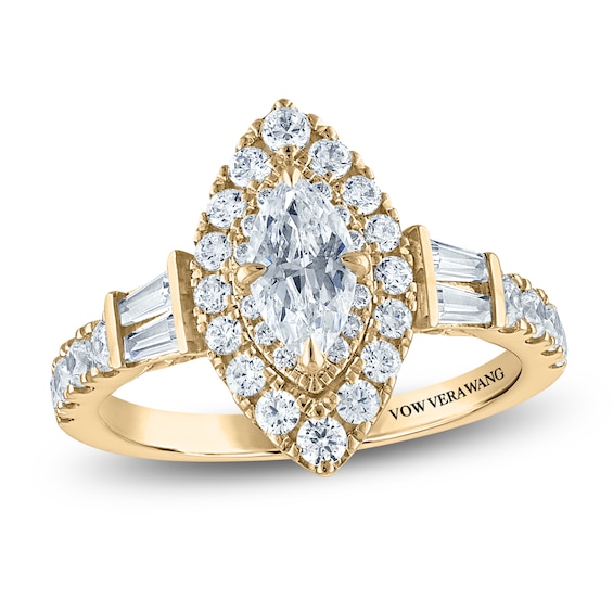 Vera Wang VOW Marquise-Cut Diamond Double Halo Engagement Ring 1-5/8 ct tw 14K Yellow Gold