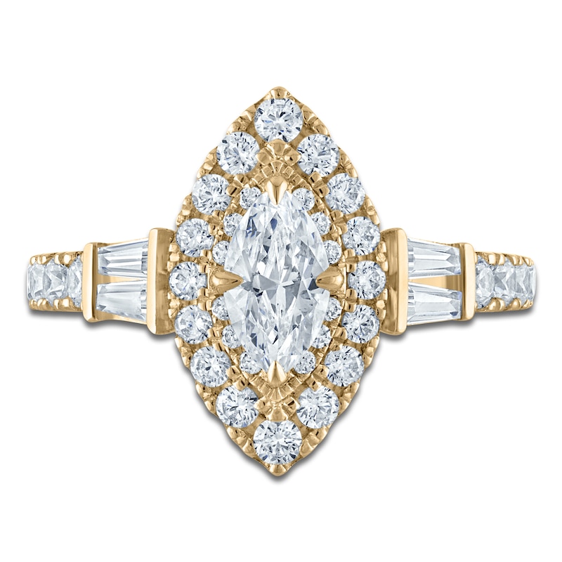 Main Image 3 of Vera Wang VOW Marquise-Cut Diamond Double Halo Engagement Ring 1-5/8 ct tw 14K Yellow Gold
