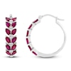 Thumbnail Image 1 of Marquise-Cut Lab-Created Ruby & Diamond Hoop Earrings 1/20 ct tw 14K White Gold