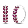Thumbnail Image 2 of Marquise-Cut Lab-Created Ruby & Diamond Hoop Earrings 1/20 ct tw 14K White Gold