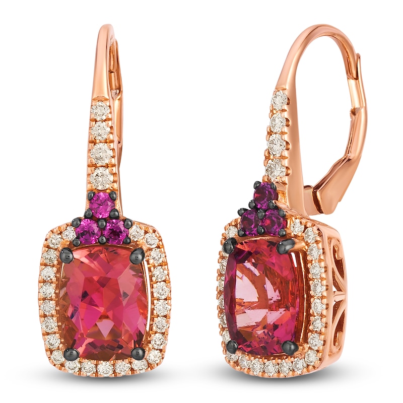 Main Image 2 of Le Vian Cushion-Cut Natural Pink Tourmaline & Rhodolite Garnet Drop Earrings 1/3 ct tw Diamonds 14K Strawberry Gold