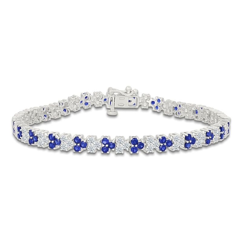 Main Image 1 of Blue & White Lab-Created Sapphire Trios Bracelet Sterling Silver 7"