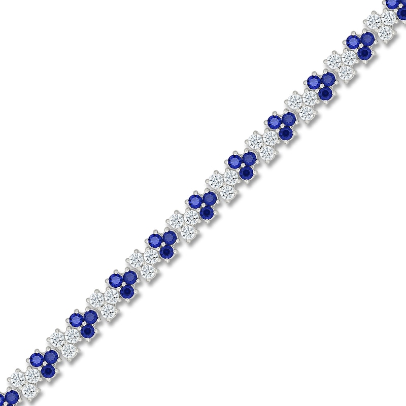 Main Image 2 of Blue & White Lab-Created Sapphire Trios Bracelet Sterling Silver 7"