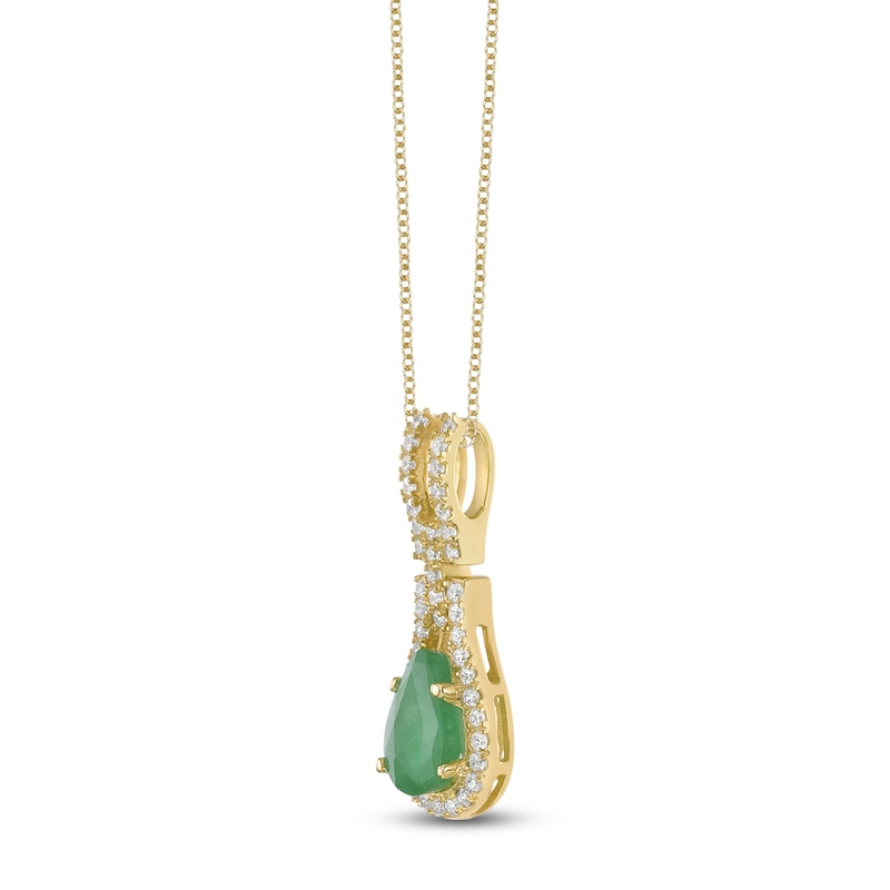 Main Image 2 of Pear-Shaped Natural Emerald & Diamond Drop Necklace 1/6 ct tw 10K Yellow Gold 18"