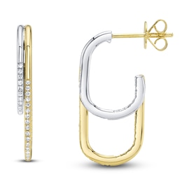 Shy Creation Diamond Staggered J-Hoop Earrings 1/3 ct tw 14K Two-Tone Gold