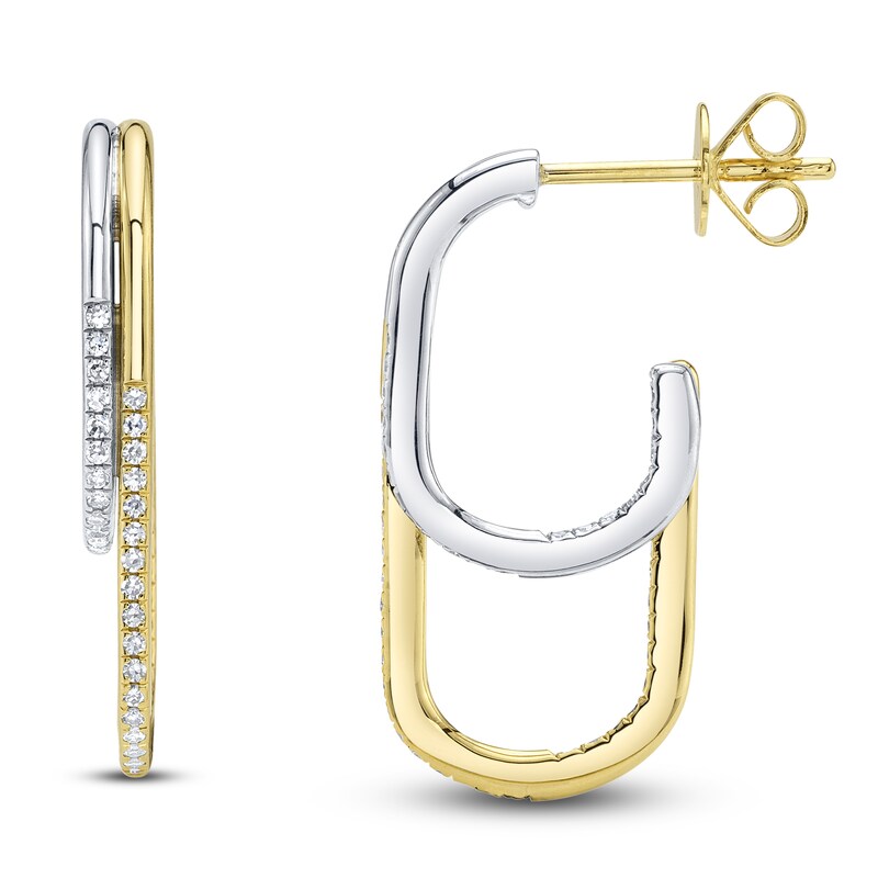Main Image 1 of Shy Creation Diamond Staggered J-Hoop Earrings 1/3 ct tw 14K Two-Tone Gold