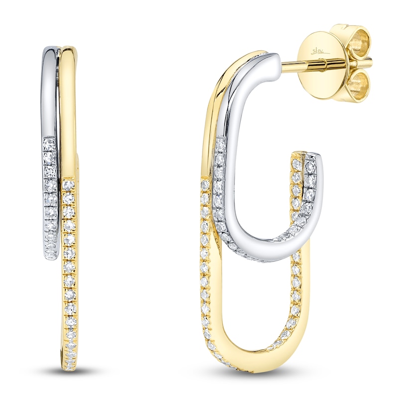Main Image 2 of Shy Creation Diamond Staggered J-Hoop Earrings 1/3 ct tw 14K Two-Tone Gold