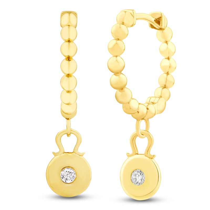 Main Image 2 of Diamond Beaded Huggie Hoop Dangle Earrings 1/15 ct tw 14K Yellow Gold