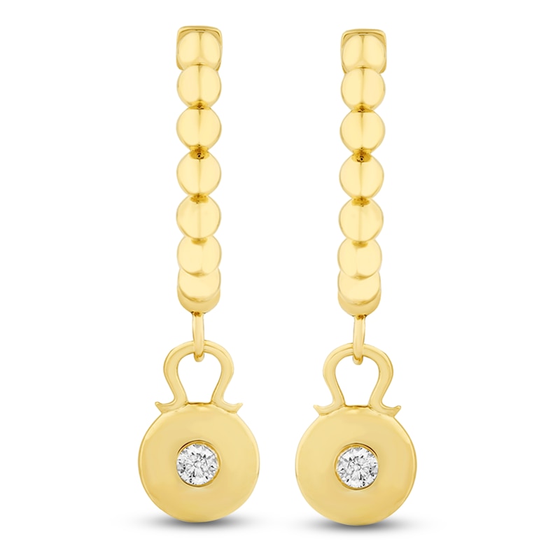Main Image 3 of Diamond Beaded Huggie Hoop Dangle Earrings 1/15 ct tw 14K Yellow Gold