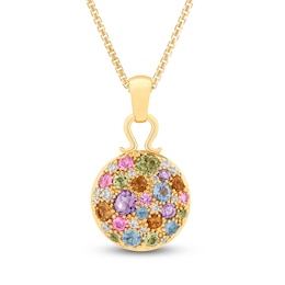 Natural Amethyst, Citrine, Peridot, Pink Sapphire, Swiss Blue Topaz & Diamond Pavé Domed Necklace 1/15 ct tw 14K Yellow Gold 18"