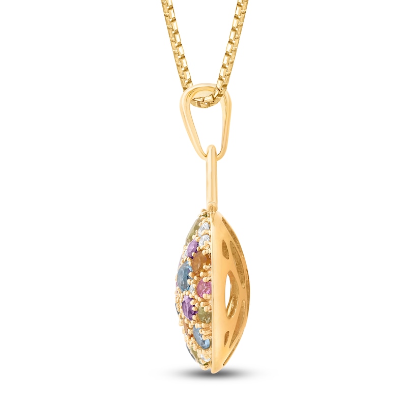 Main Image 3 of Natural Amethyst, Citrine, Peridot, Pink Sapphire, Swiss Blue Topaz & Diamond Pavé Domed Necklace 1/15 ct tw 14K Yellow Gold 18"