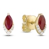 Thumbnail Image 3 of Marquise-Cut Natural Ruby & Diamond Stud Earrings 1/20 ct tw 10K Yellow Gold