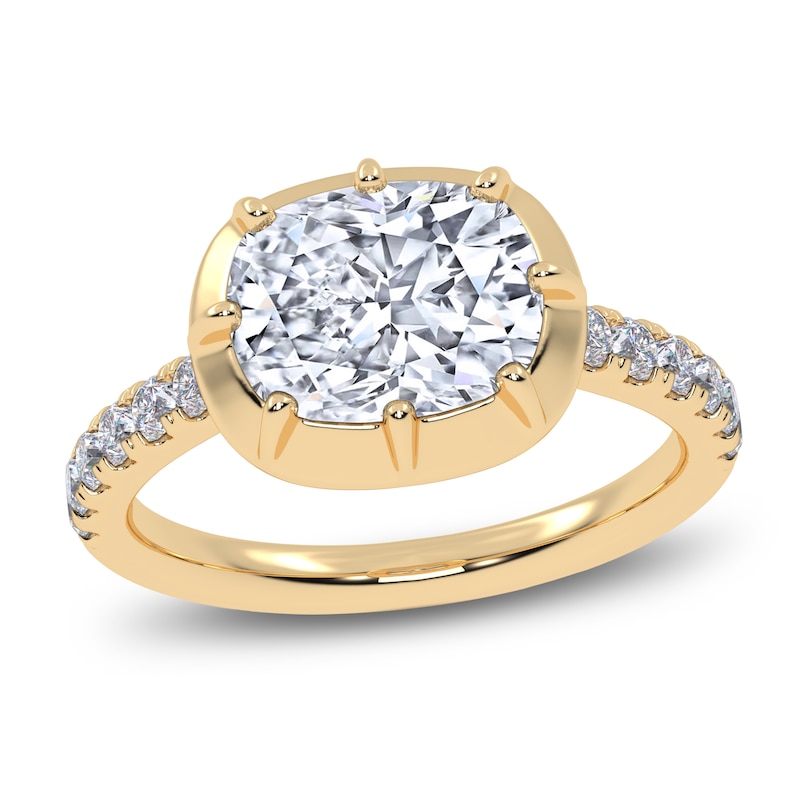 Main Image 1 of Cushion-Cut Lab-Grown Diamond East-West Engagement Ring 3-1/4 ct tw 14K Yellow Gold