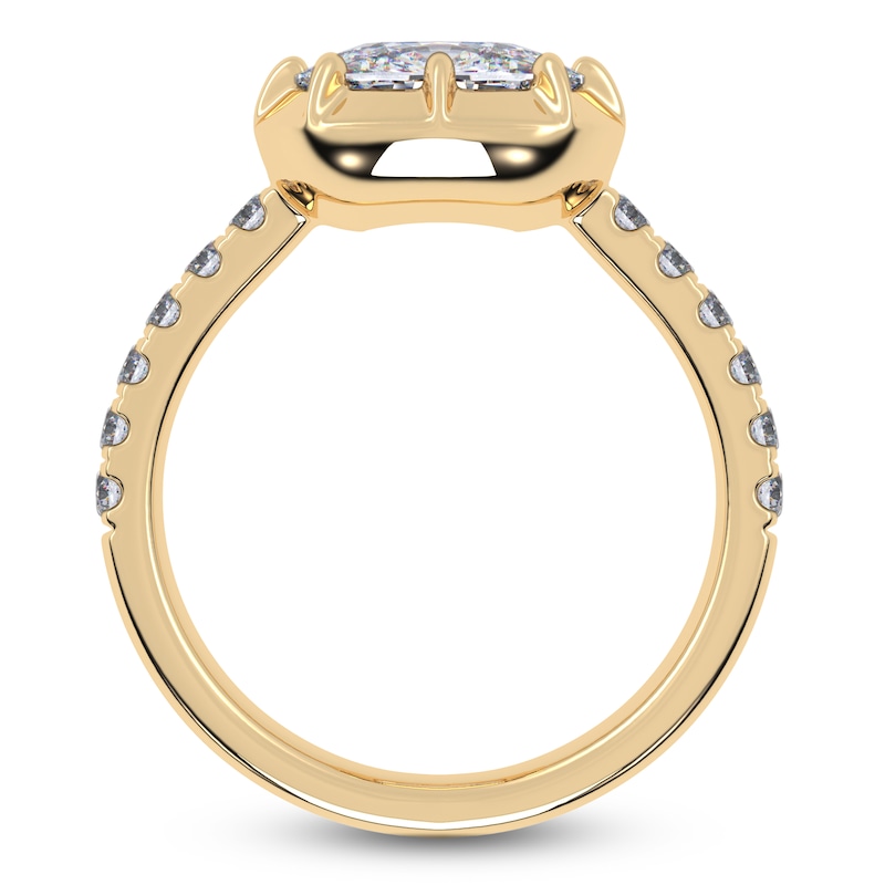 Main Image 4 of Cushion-Cut Lab-Grown Diamond East-West Engagement Ring 3-1/4 ct tw 14K Yellow Gold