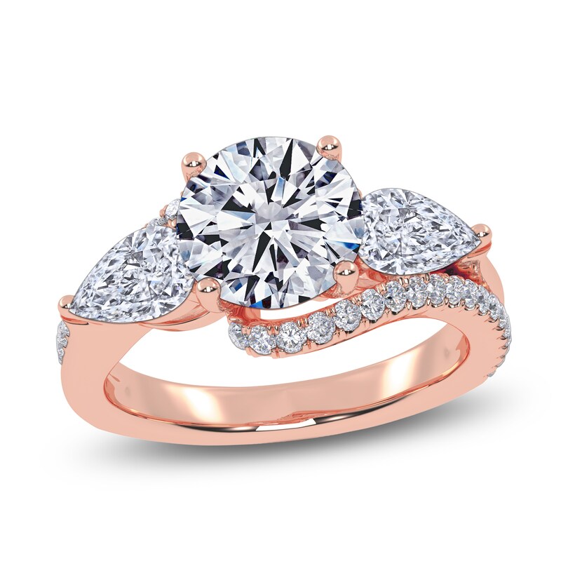 Main Image 1 of Round-Cut & Pear-Shaped Lab-Grown Diamond Three-Stone Bypass Engagement Ring 2-1/4 ct tw 14K Rose Gold