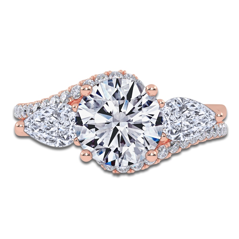 Main Image 3 of Round-Cut & Pear-Shaped Lab-Grown Diamond Three-Stone Bypass Engagement Ring 2-1/4 ct tw 14K Rose Gold