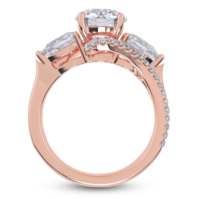 Main Image 4 of Round-Cut & Pear-Shaped Lab-Grown Diamond Three-Stone Bypass Engagement Ring 2-1/4 ct tw 14K Rose Gold