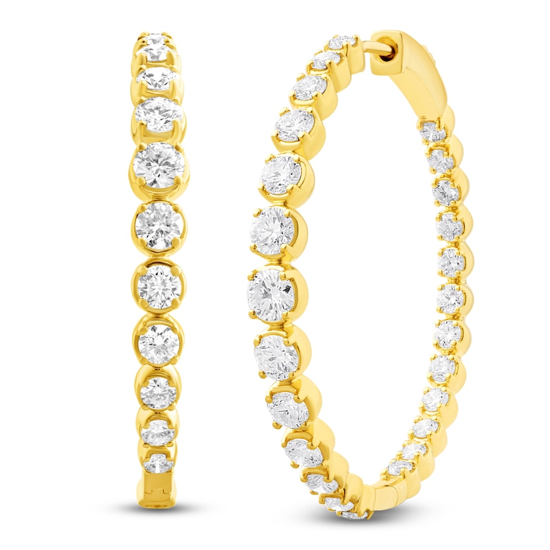 Main Image 2 of Lab-Grown Diamond Graduated Inside-Out Hoop Earrings 4 ct tw 14K Yellow Gold