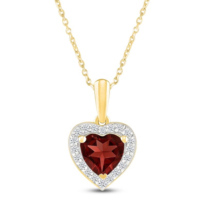 Main Image 1 of Heart-Shaped Natural Garnet & White Lab-Created Sapphire Halo Necklace 10K Yellow Gold 18"