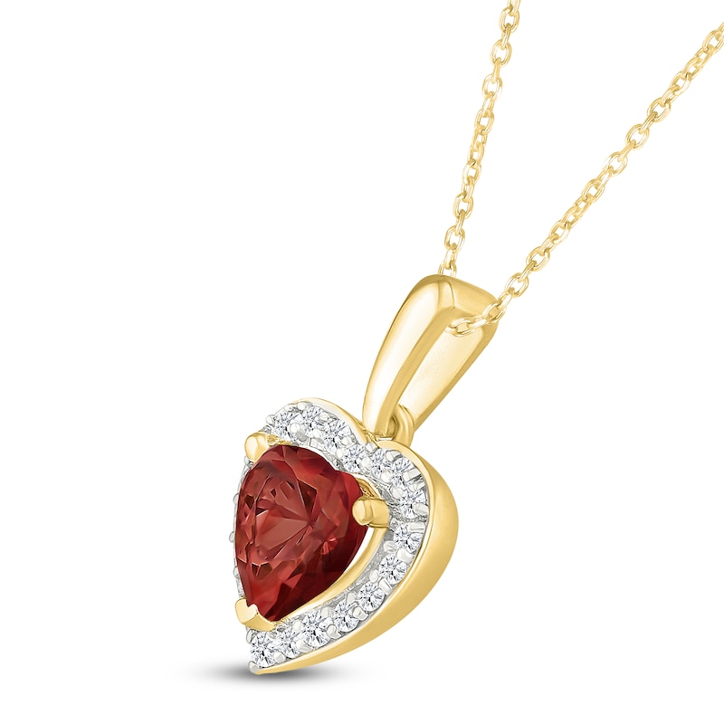 Main Image 2 of Heart-Shaped Natural Garnet & White Lab-Created Sapphire Halo Necklace 10K Yellow Gold 18"
