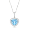 Thumbnail Image 1 of Heart-Shaped Natural Swiss Blue Topaz & White Lab-Created Sapphire Heart Necklace Sterling Silver 18"