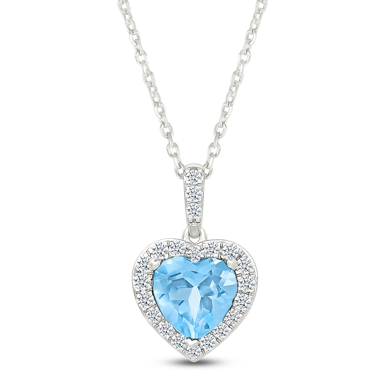 Main Image 1 of Heart-Shaped Natural Swiss Blue Topaz & White Lab-Created Sapphire Heart Necklace Sterling Silver 18"