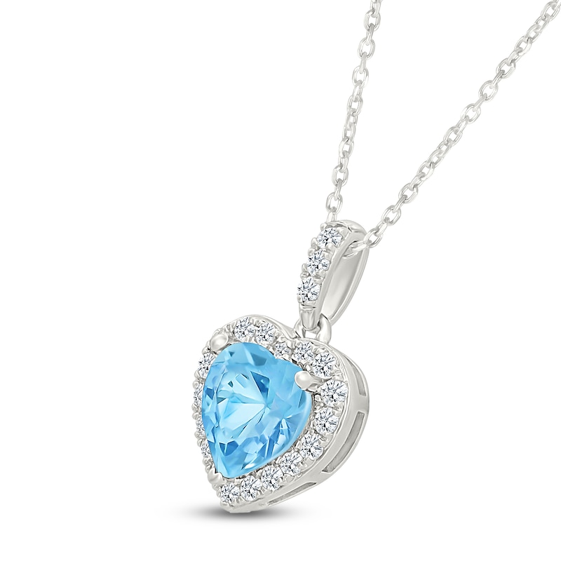 Main Image 2 of Heart-Shaped Natural Swiss Blue Topaz & White Lab-Created Sapphire Heart Necklace Sterling Silver 18"